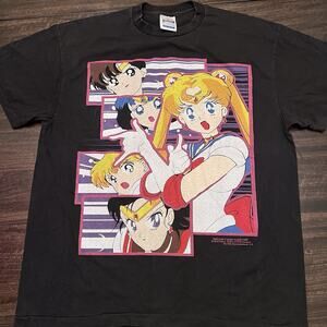 Sailor Moon Japan Usagi Faded Black anime modern aop vintage 90s style shirt